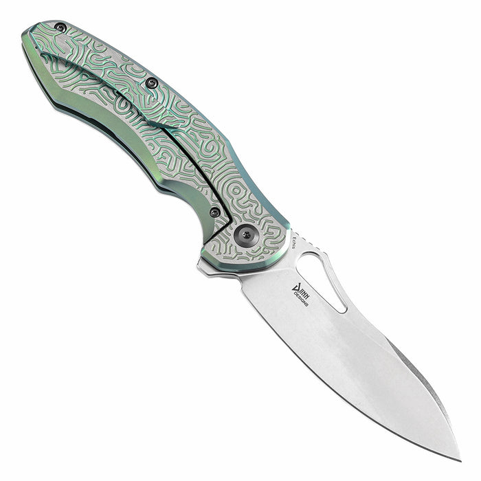 KANSEPT Echis Thumb Hole Green Anodized Textured Titanium Handle (3.45''CPM S35VN Blade ) Djinn Design -K1071A4