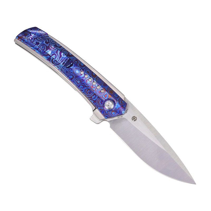 Tracer | Frame Lock | Titanium & Timascus | 3.46" Brushed Satin  CPM S35VN | Tuff Knives | K1115A4