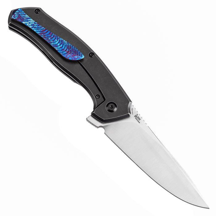 KANSEPT HAVØRN Flipper Blackwash Titanium with Timascus Inlay Handle with Timascus Clip (3.48''CPM S35VN Blade )Djinn Design -K1069A5