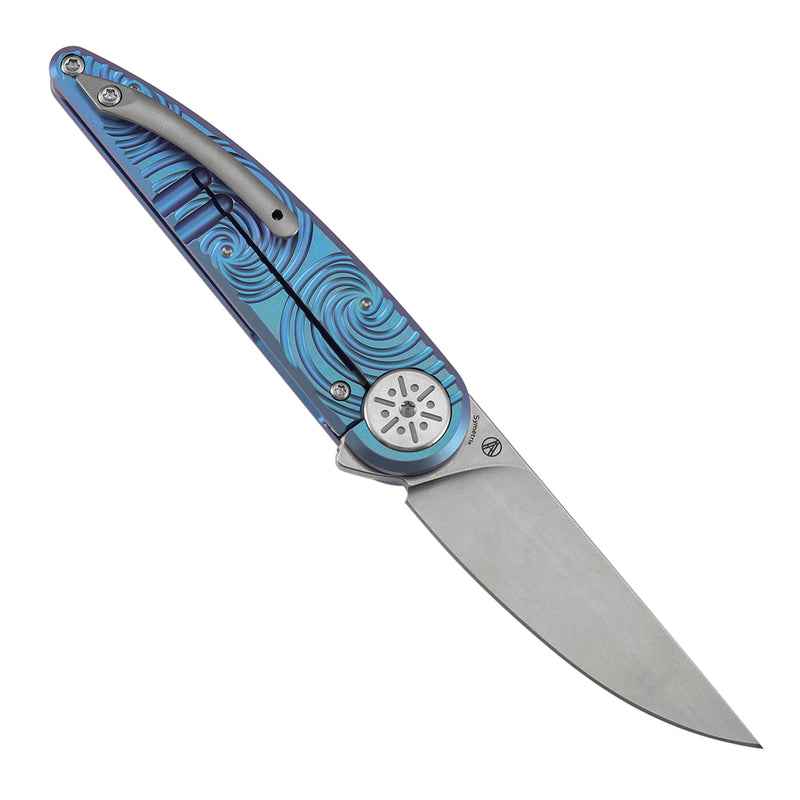 Symétrix | Frame Lock | Blue-Purple Anodized Titanium with Swirl Pattern | 2.85" CPM S35VN | Alain André Design | K2141A4