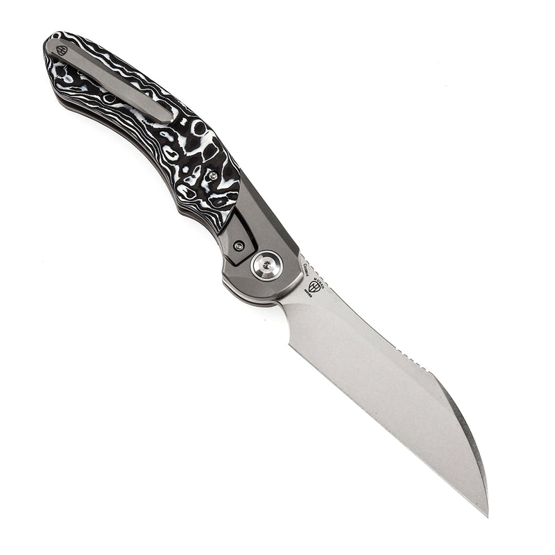 KANSEPT Cosmos Flipper Knives Titanium + White Black Nebula Carbon Fiber ( 3.58''CPM 20CV Blade)Munko Knives Design-K1059A2