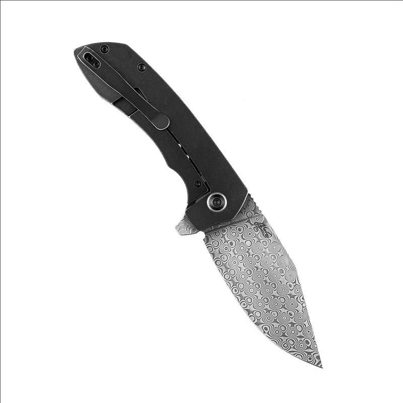 KANSEPT Entity K1036B3 Dmascus Blade Black TiCn Coated and Stonewashed  Titanium Handle with Nalu Knives design