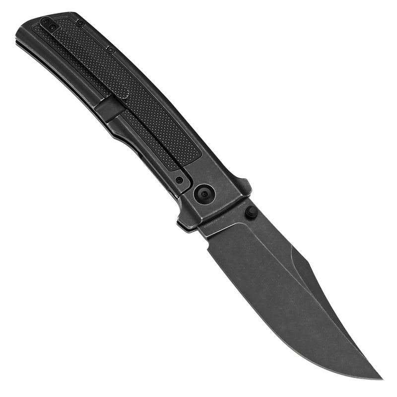 KANSEPT Bison Thumb Stub Blackwash Titanium with Frag Pattern Handle 4.25" CPM S35VN Blade) with Ray Laconico Knives Design-K1108A4