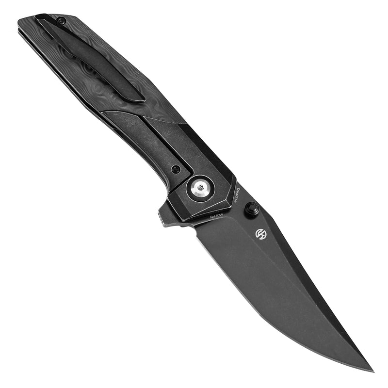 KANSEPT Deadite Thumb Stub Blackwash Titanium with Rose Pattern Carbon Fiber Handle (3.52''CPM S35VN Blade ) Tuffknives Designed - K1081A6