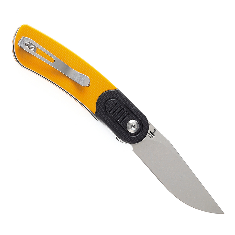 Reverie T2025B7 Stonewashed 154CM Blade Black and Yellow G10 Handle Design by Justin Lundquist