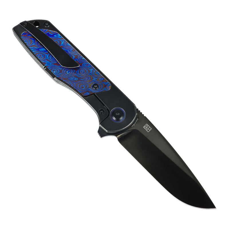 Ptarmigan | Frame Lock | Blackwash Titanium & Timascus | 3.12" Black Mirror DLC CPM S35VN | Jared Price Design | K2055A1