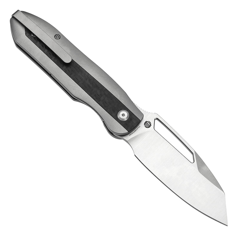 KANSEPT Thunderhead Thumb Hole Beadblasted Titanium with Twill Carbon FIber Inlay Handle (3.58" CPM S35VN Blade) with K.C. Spiron Design-K1106A2