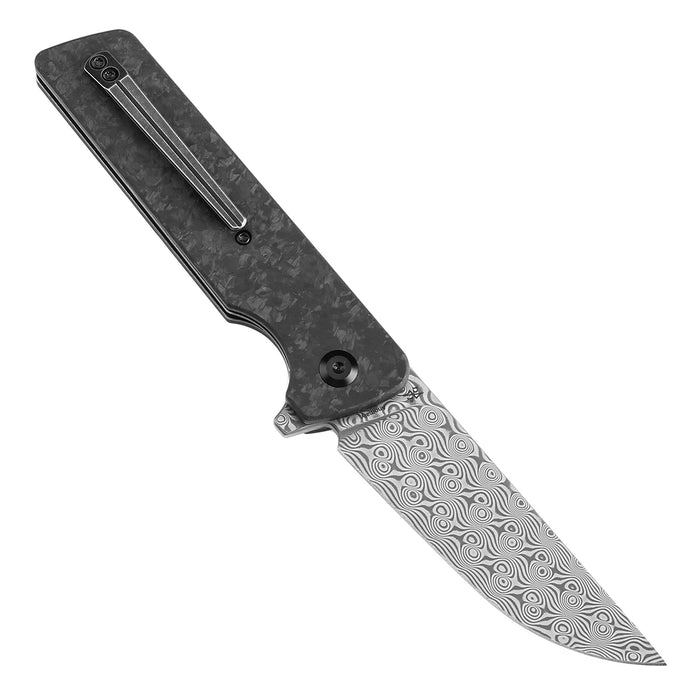 KANSEPT Anomaly Flipper Knife Shred Carbon Fiber Handle (3.14''Damascus Blade) Dirk Pinkerton-K2038A6