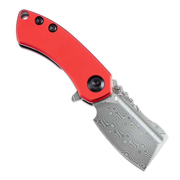 KANSEPT Mini Korvid  Flipper Knife Red Anodized Aluminum Handle (1.45'' Damascus Blade) Koch Tools Design-T3030P2