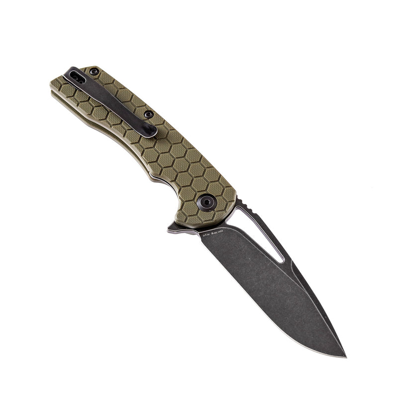 KANSEPT Kryo Thumb Hole Knife Soccer Pattern Green G10 Handle (3.58"D2 Blade) Kim Ning Design-T1001A6