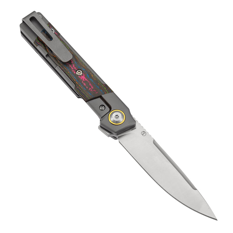 KANSEPT Kitpu Flipper Stonewashed Titanium with 80S Camocarbon (2.9" Satin CPM 20CV) Jonathan Styles Design- K2123A3