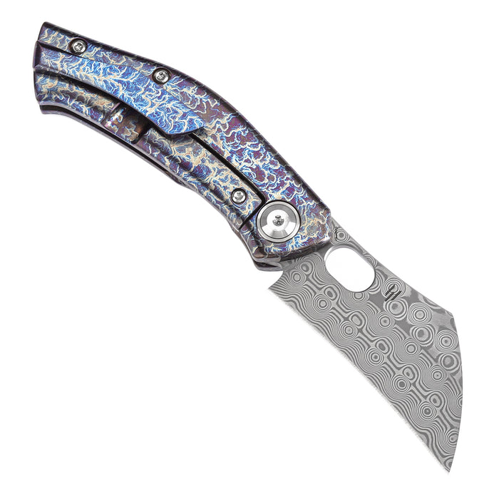 KANSEPT Osprey Thumb Hole Knife Lightning Strike Anodized Titanium Handle (2.23'' Damascus Blade) Jonathan Shaw Design - K2087A2