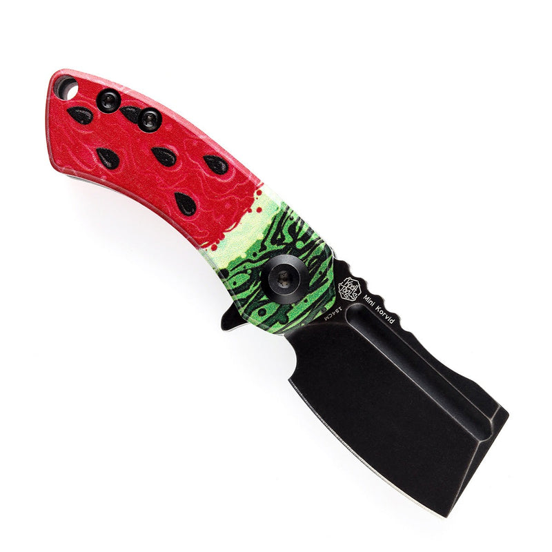 KANSEPT Mini Korvid  Flipper Knife Jade G10 with Watermelon Print Handle (1.45'' 154CM Blade) Koch Tools Design-T3030C1