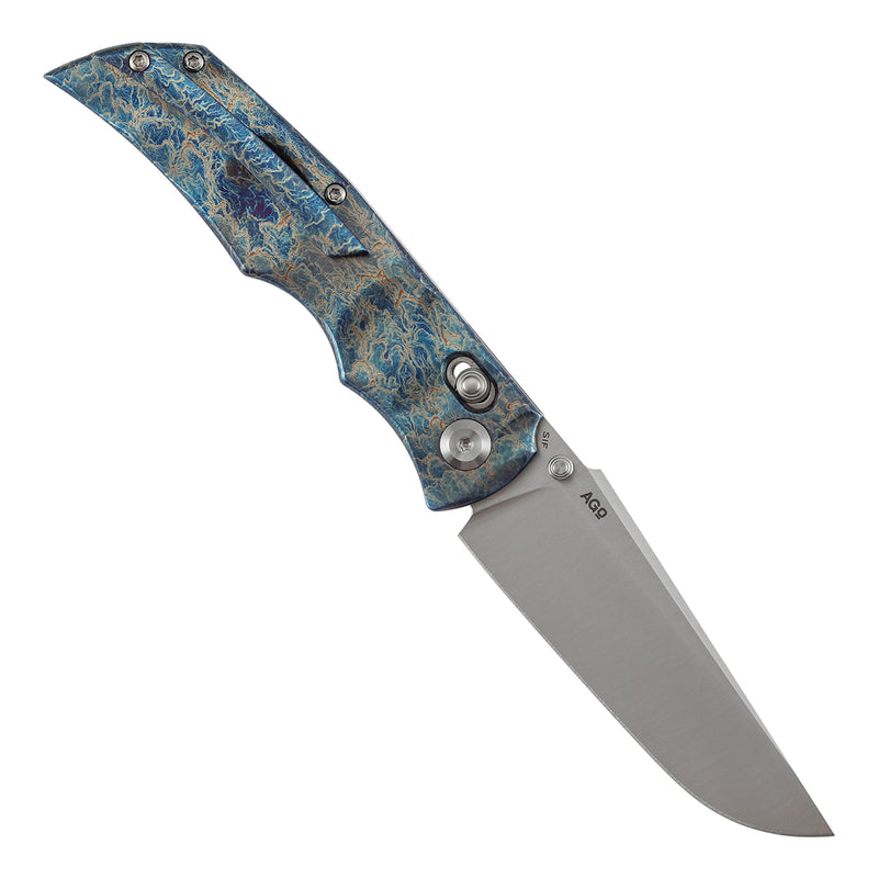 KANSEPT SIF Crossbar Lock Titanium with Dimples and Lightning Strike Finish Handle (3.76" CPM S35VN Blade) AGO Knives Designed- K1100V2