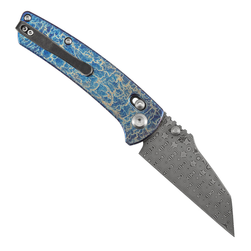 Kansept Main Street | Crossbar Lock | Titanium  with Lightning Strike Finish | 3.36" Damascus Blade | Pinkerton Knives | K1015V6
