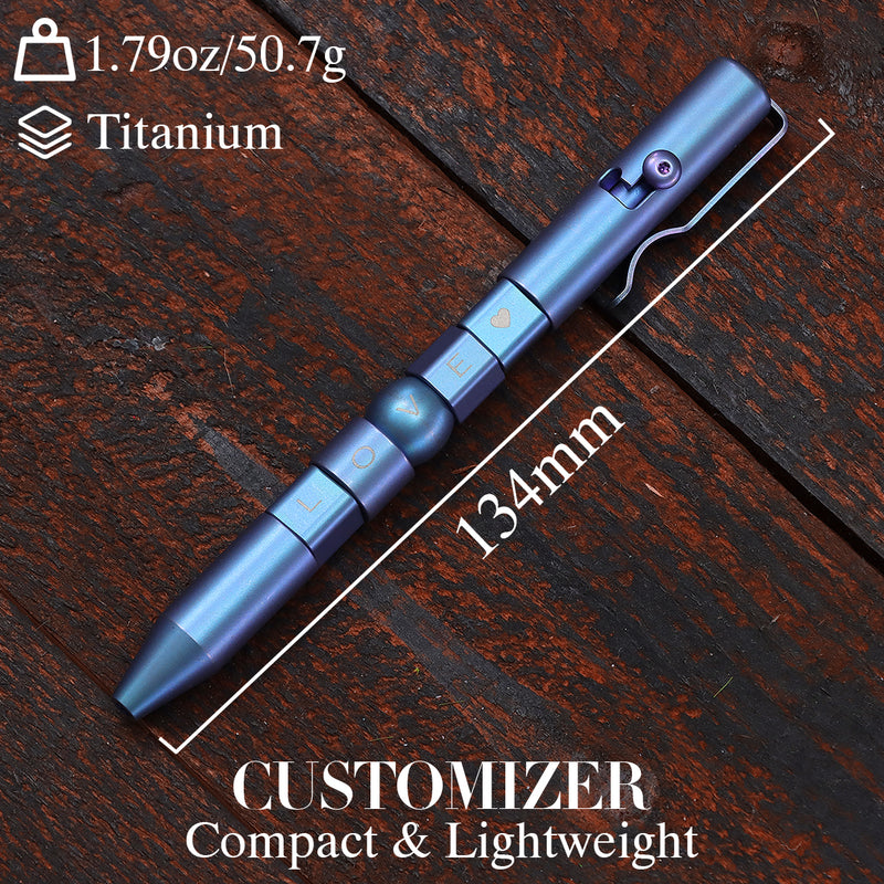 Kansept EDC Titanium Bolt-Action Pen Customizer– Customizable Inserts, LOVE Pattern | Designed by Kevin Passon|G013P3