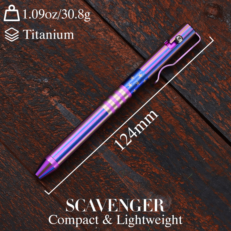 Kansept EDC Scavenger Bolt Action Titanium Pen with American Flag Pattern Designed by Kevin Passon-G013H1