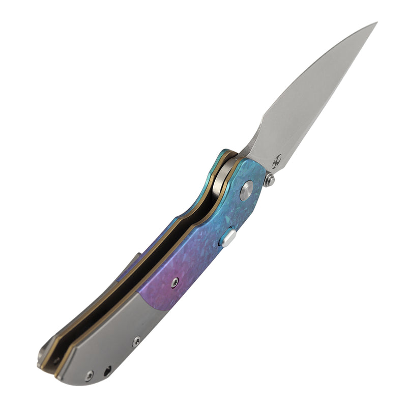 KANSEPT | Fenrir Top Liner Lock | Crystallized Titanium & Stonewash Ti | 3.4" Stonewashed CPM 20CV | Sparrow Knife Design | K1034H2