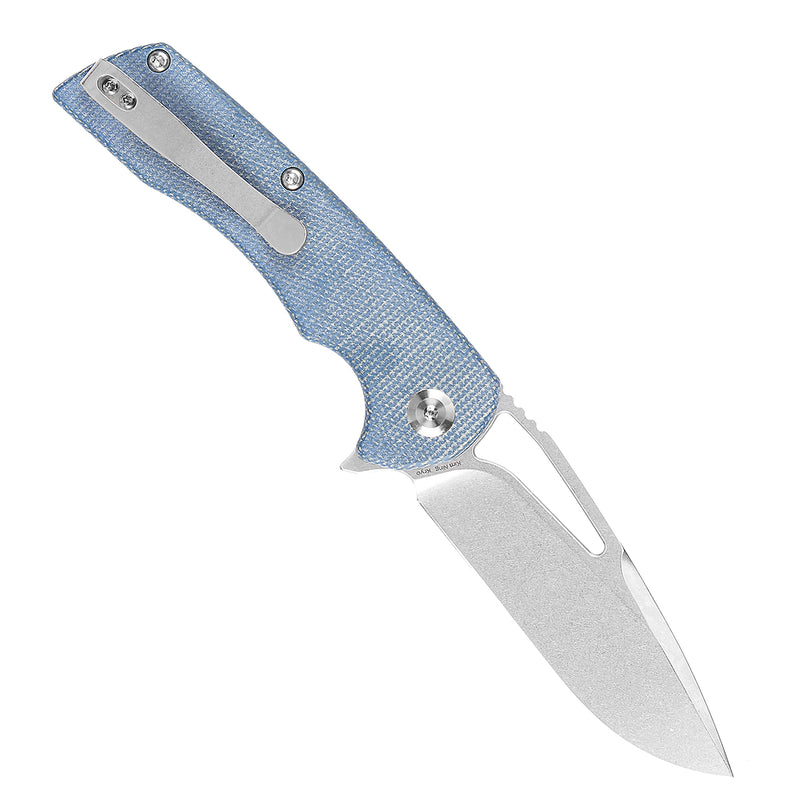 KANSEPT Kryo Thumb Hole/Flipper Knife Blue Micarta Handle (3.58"12C28N Blade) Kim Ning Design-T1001M3