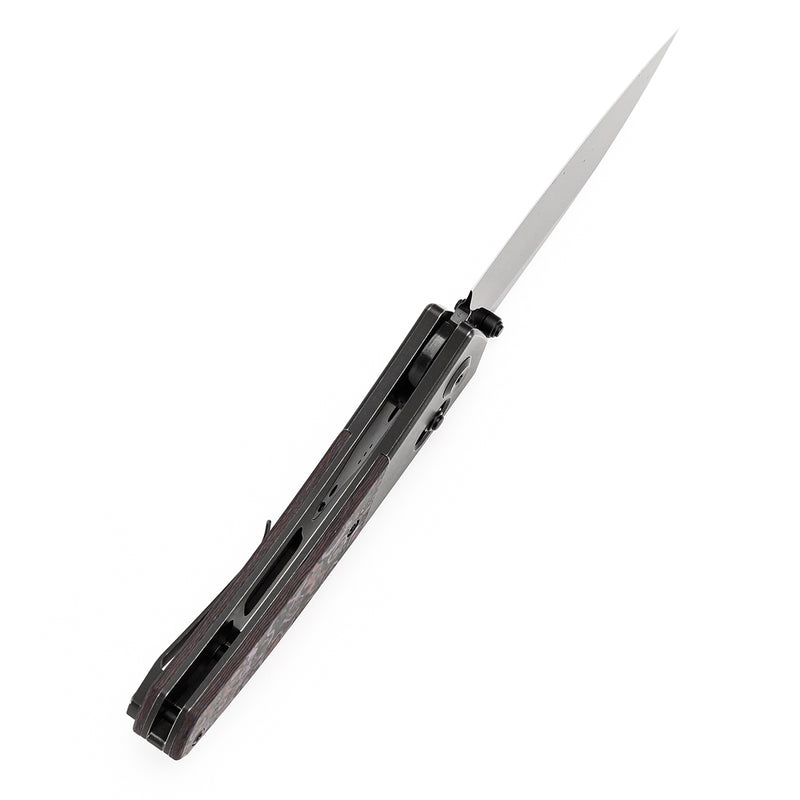 KANSEPT Dako Cross Bar Lock Blackwash Titanium with Purple Haze Fatcarbon Handle (3.19" Mirror DLC CPM S35VN Blade) with Eddy M Design-K1101V3