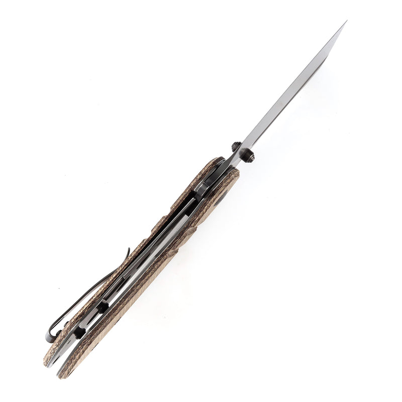 KANSEPT M+ Korvid Thumb Studs/Flipper Knife Burlap Brwon Micarta Handle (3.07'‘  CPM S35VN Blade ) Koch Tools Design-K2030C4U