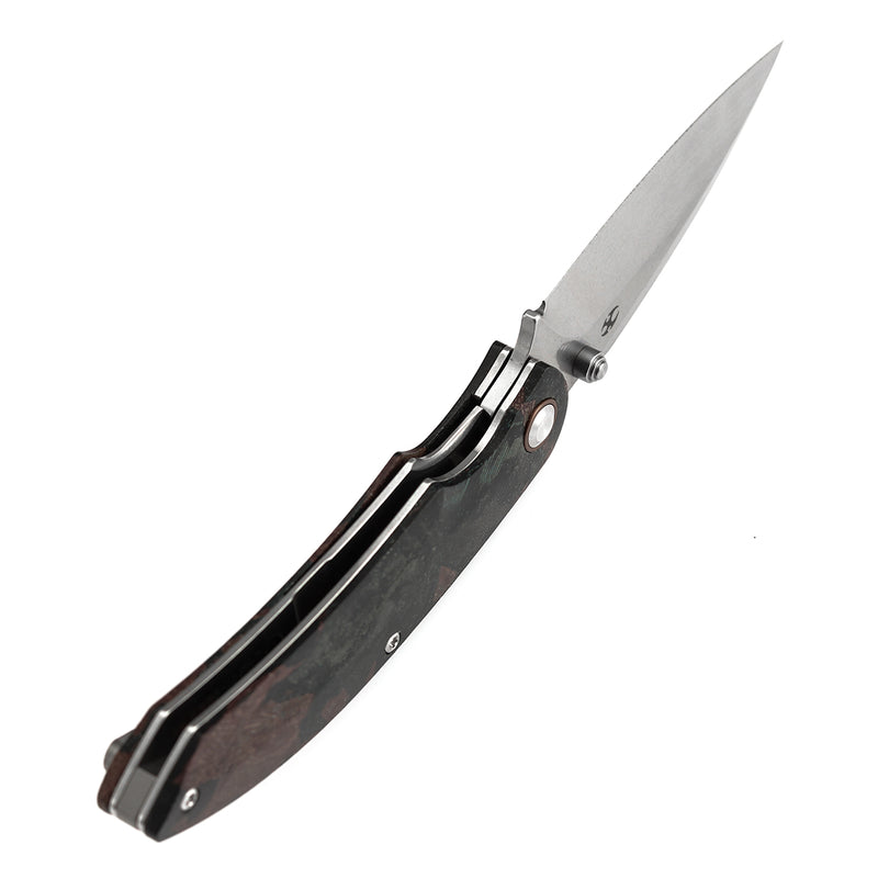 Kansept Falk | Limited Version | Thumb Stud | Green Rag Burl Canvas Micarta | 3.31" Elmax Blade | Cédric Destombes Designed | K1142A4