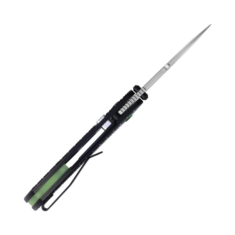 Link | Top Liner Lock | Black Aluminum with Milled Grooves | 2.98" Satin 14C28N | Triple Stripe Knives | T1068H1