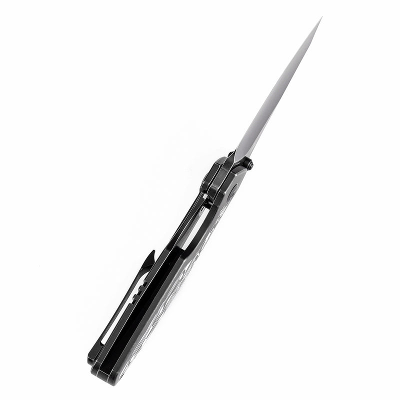KANSEPT Baba Yaga Thumb Studs Blackwash Ti and Black White Nebula Carbon Fiber Inlay Handle (3.06''CPM 20CV Blade ) Sparrow Knife Design -K1074A3