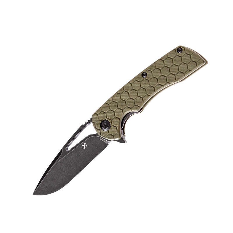 KANSEPT Kryo Thumb Hole Knife Soccer Pattern Green G10 Handle (3.58"D2 Blade) Kim Ning Design-T1001A6