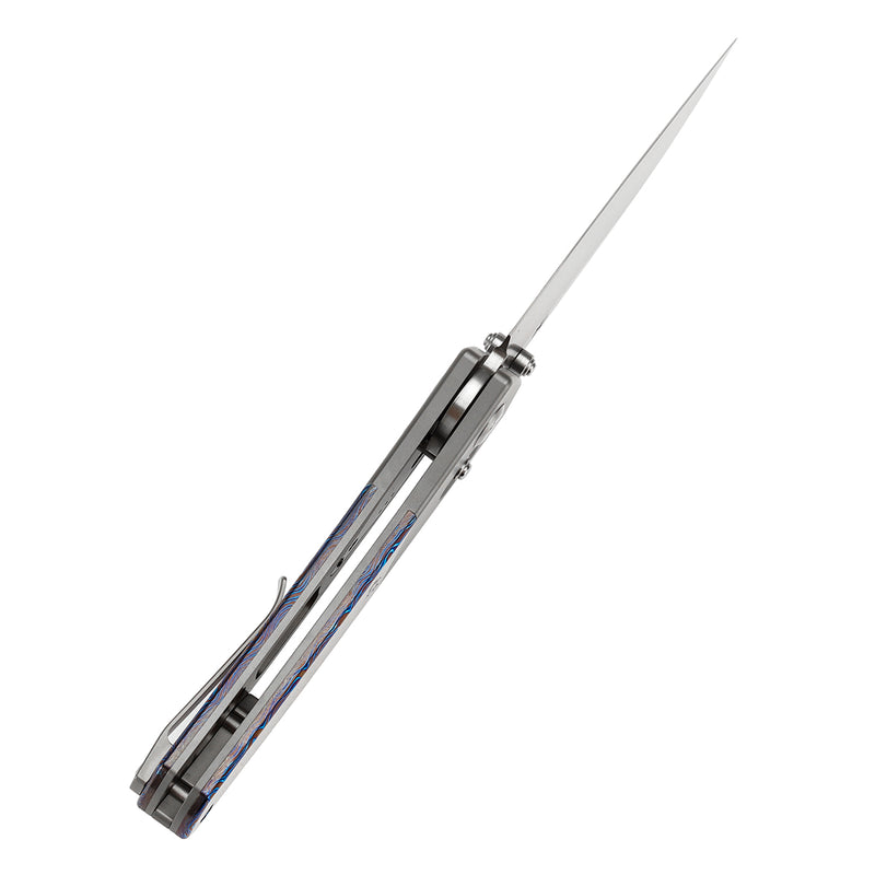 KANSEPT Dako Cross Bar Lock Stonewashed Titanium with Timascus Handle (3.19" CPM S35VN Blade) with Eddy M Design-K1101V5