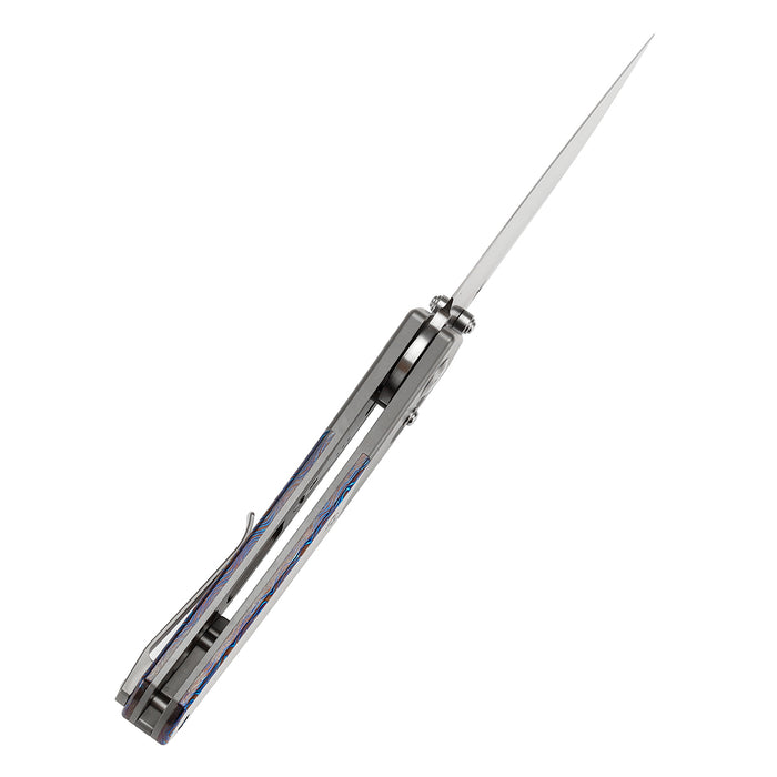 KANSEPT Dako Cross Bar Lock Stonewashed Titanium with Timascus Handle (3.19" CPM S35VN Blade) with Eddy M Design-K1101V5