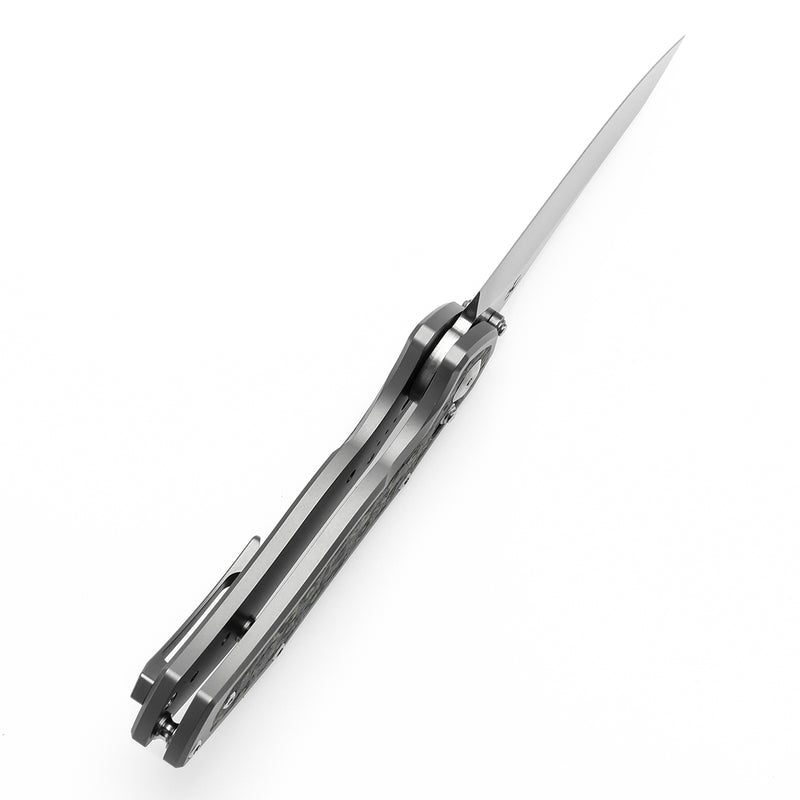 KANSEPT Apollo Cross Bar Lock Stonewashed Titanium and Jungle Wear Fatcarbon Handle (3.11“ CPM S35VN Blade) with War Blades Design-K2107V1