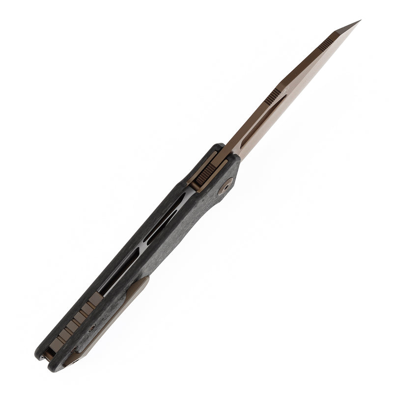 KANSEPT Egress Front Flipper Shred Carbon Fiber Handle (3.47" Rose Gold Coated CPM S35VN Blade) Nitch Designs-K1033A3