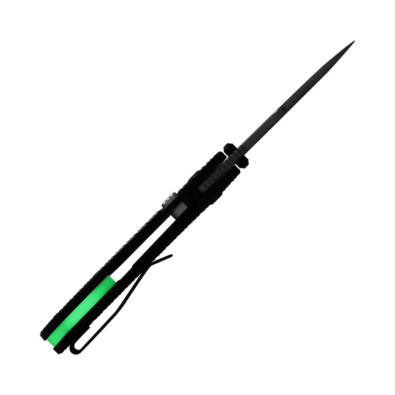 Link | Top Liner Lock | Black Aluminum with Milled Grooves | 2.98" Satin 14C28N | Triple Stripe Knives | T1068H1