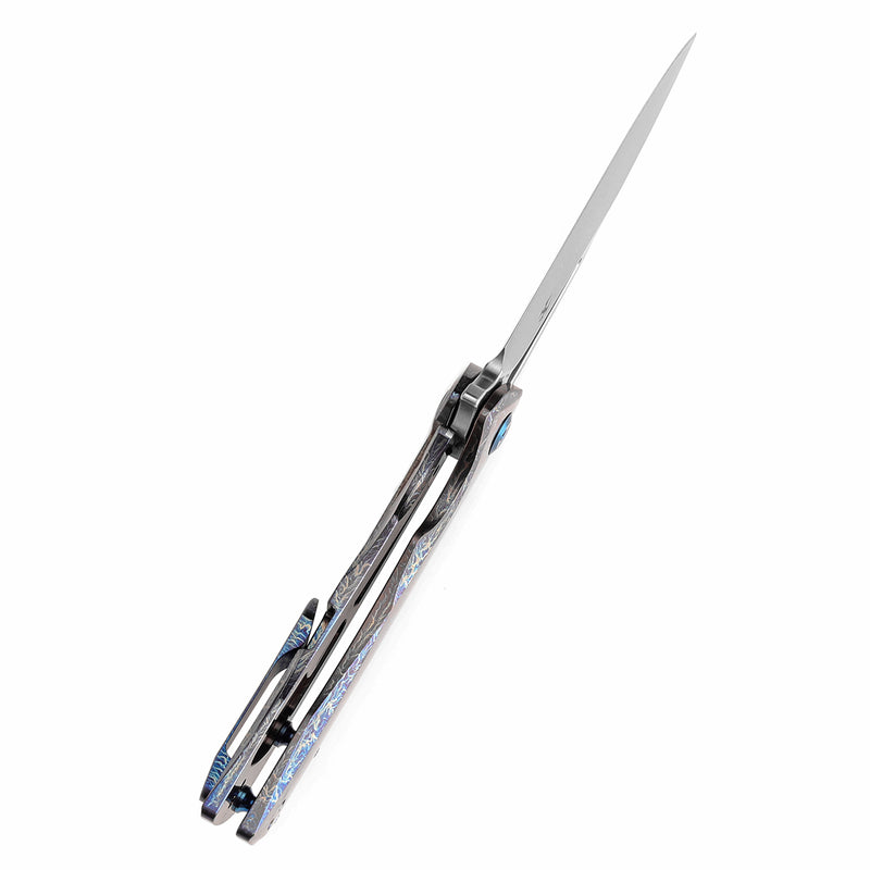 KANSEPT KRYO Thumb Hole Titanium with Lightning Strike Finish Handle (3.58" CPM S35VN Blade) Kim Ning Design-K1001A11