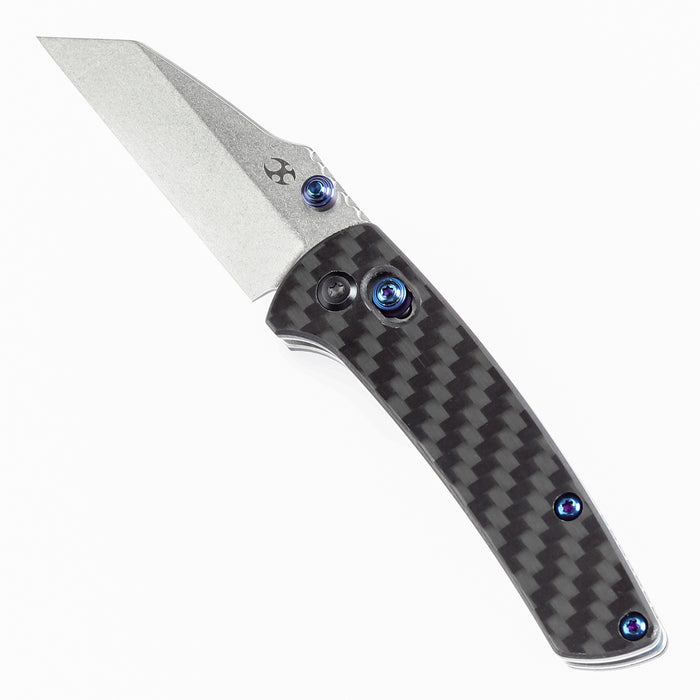 KANSEPT Little Main Street Cross Bar Lock Twill Carbon Fiber and G10 Handle (2.26'' Stonewashed 154CM Blade) Dirk Pinkerton Design T2015V4