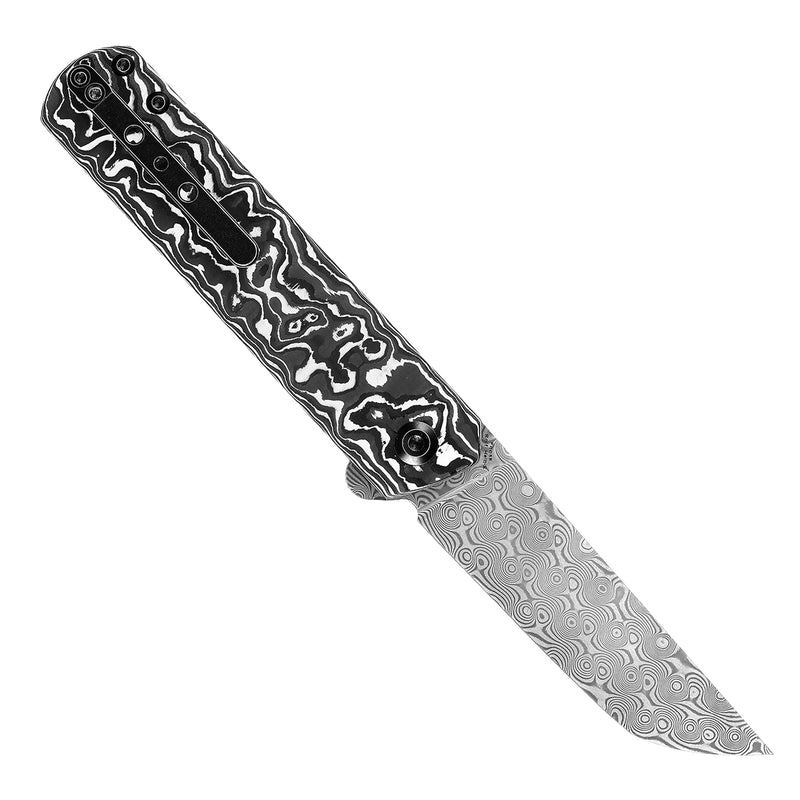 KANSEPT Foosa Slip Joint/Flipper Knife Black White Carbon Fiber Handle (3.06"Damascus Blade) Rolf Helbig Design-K2020T1