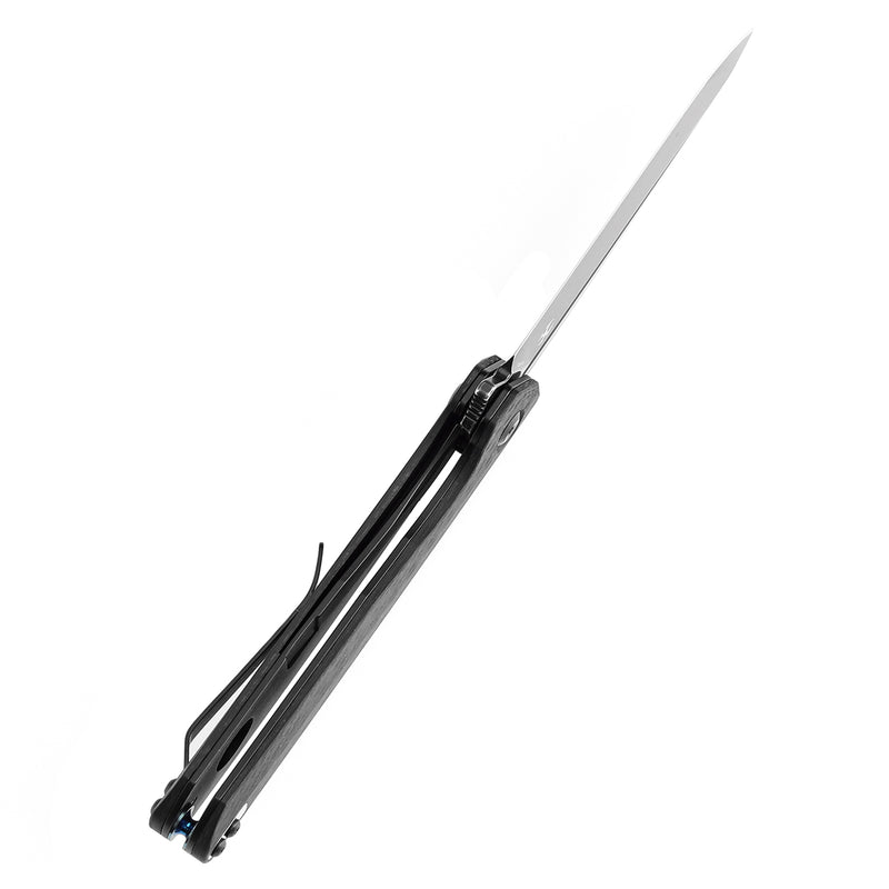 KANSEPT Qilin Flipper Black Carbon Fiber & G10 Handle (3.43''Blackwash 154CM Blade) Ostap Hel Design -T1047T1