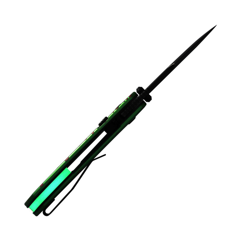 Link | Top Liner Lock | Green Aluminum with Zombie Blood Print | 2.98" 14C28N | Triple Stripe Knives | T1068H3