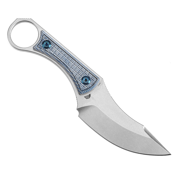 KANSEPT Niko Fixed Knife Blue Micarta with Frag Pattern Handle (3.54''D2 Blade ) with Sheath Marco Knives Design -G004A7