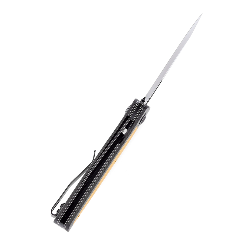 KANSEPT Mato K1050A3 Black Stonewashed CPM-S35VN Blade Twill Carbon Fiber +Yellow G10 Handle with Villella Knives Design