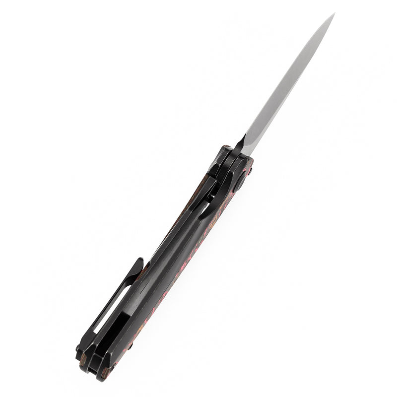 KANSEPT Thumb Stub Raven Blackwash Titanium wtih Flo Party Camocarbon Handle (3.13" CPM 20CV Blade) with Black Bird Blades Design-K2109A6