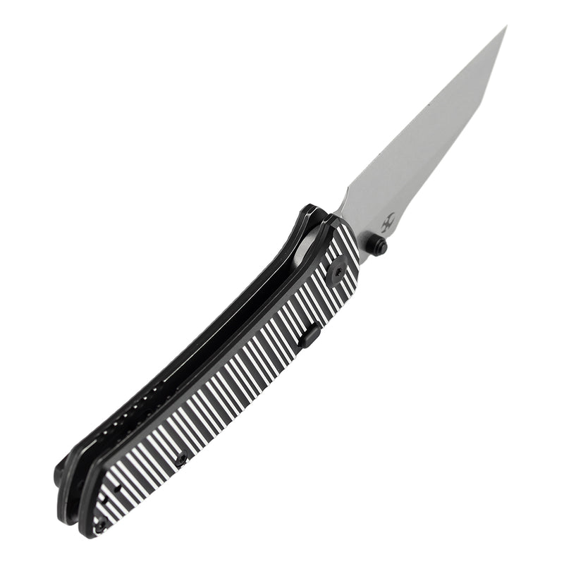 Kansept Main Street | Top Liner Lock | Black and Plain Aluminum with Stripes | 3.36" Elmax Blade | Pinkerton Knives Design |K1015H4