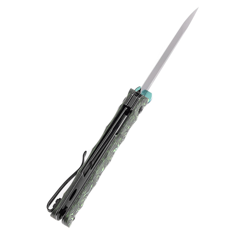 KANSEPT BTF Thumb Disc Knife Grass Green Carbon Fiber Handle (3.24'' CPM-S35VN Blade)Rolf  Helbig-K1064A2