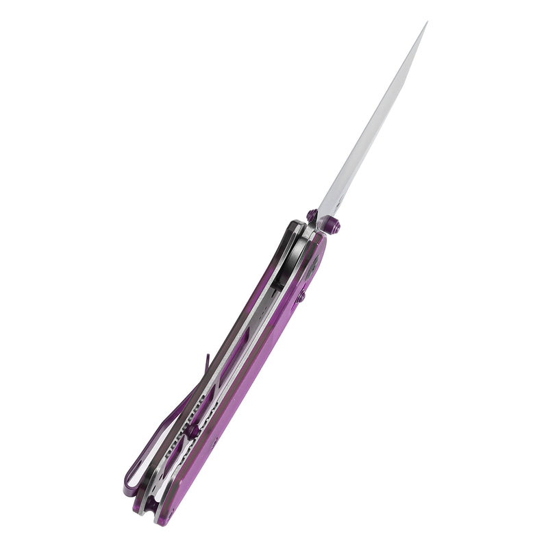 KANSEPT Main Street Thumb Studs/Crossbar Lock Knife Purple Acrylic Handle(3.36''154CM Blade) Dirk Pinkerton Design-T1015V10