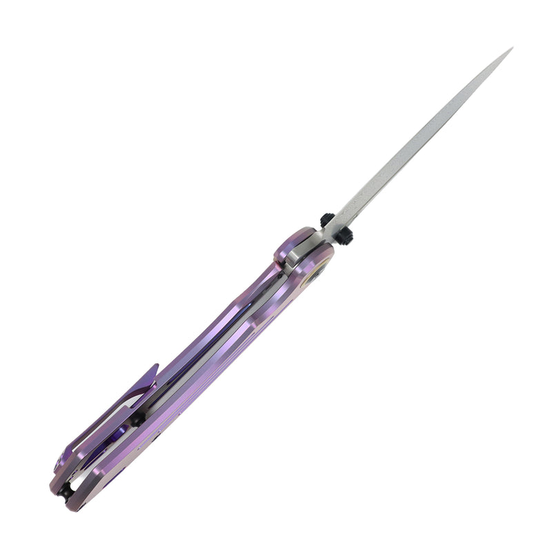 Pretatout | Frame Lock | Purple Titanium Handle | 3.56" Damascus Blade | Kmaxrom Design | K1032D5