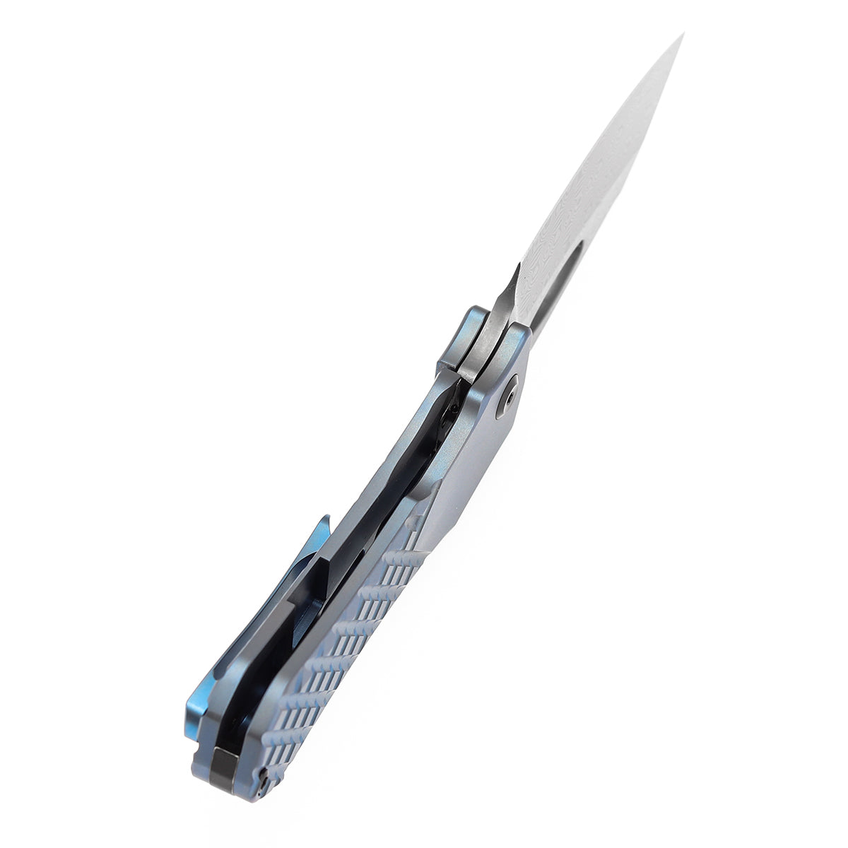 KANSEPT Loki Thumb Hole Knife Blue Anodized Titanium with Frag
