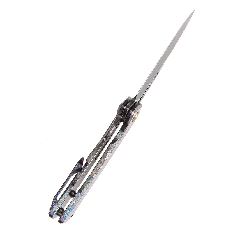 KANSEPT Mini Kryo Thumb Hole Titanium with Lightning Strike Finish Handle (2.9" CPM S35VN Blade) Kim Ning Design-K2001A6