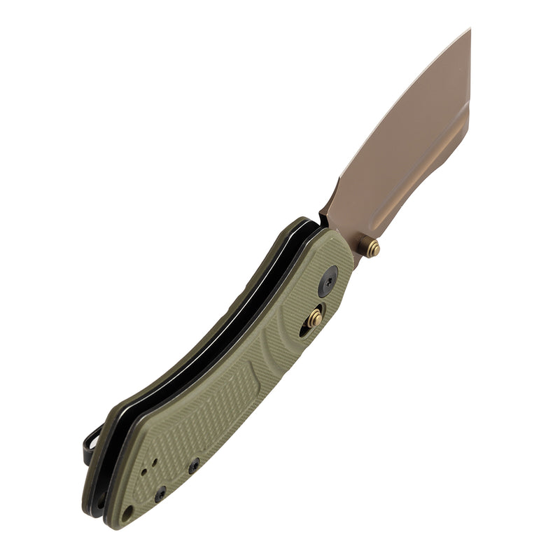 Kansept Korvid V | Crossbar Lock | Olive Green G10 with Diamond Pattern | 2.91" Rose Gold Coated D2 Blade | Koch Tools Designed | TE2030V2