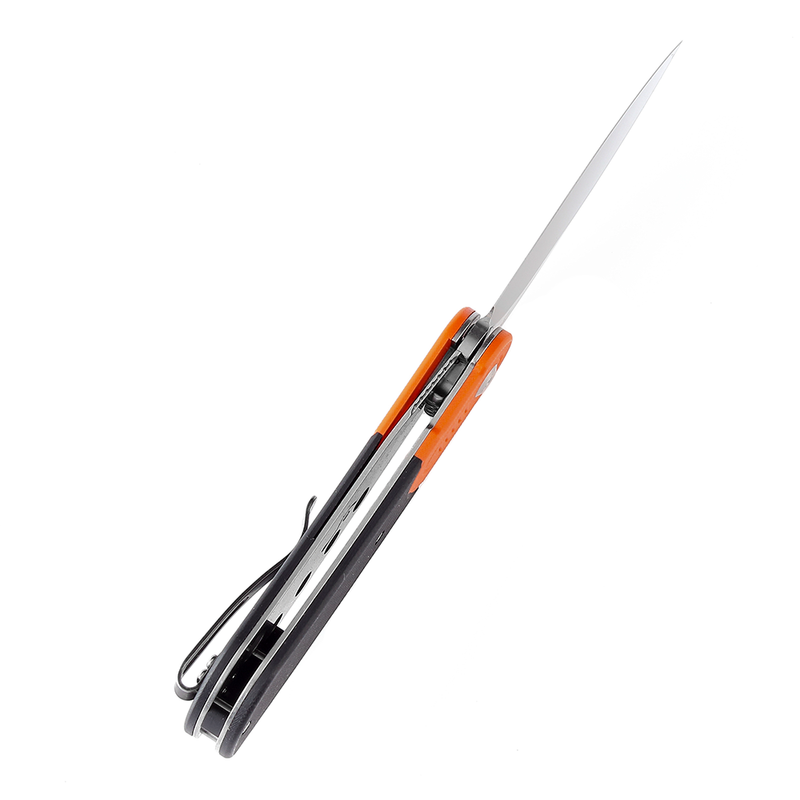 Reverie T2025B8  Stonewashed 154CM Blade Orange and Black G10 Handle Design by Justin Lundquist
